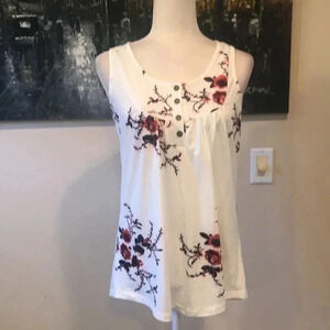 Mirol White Floral Swing Tank Top Size small